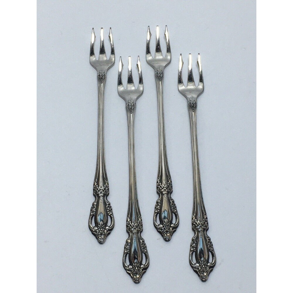 Oneida Raphael 4 Cocktail Forks Distinction Deluxe Stainless USA Flatware